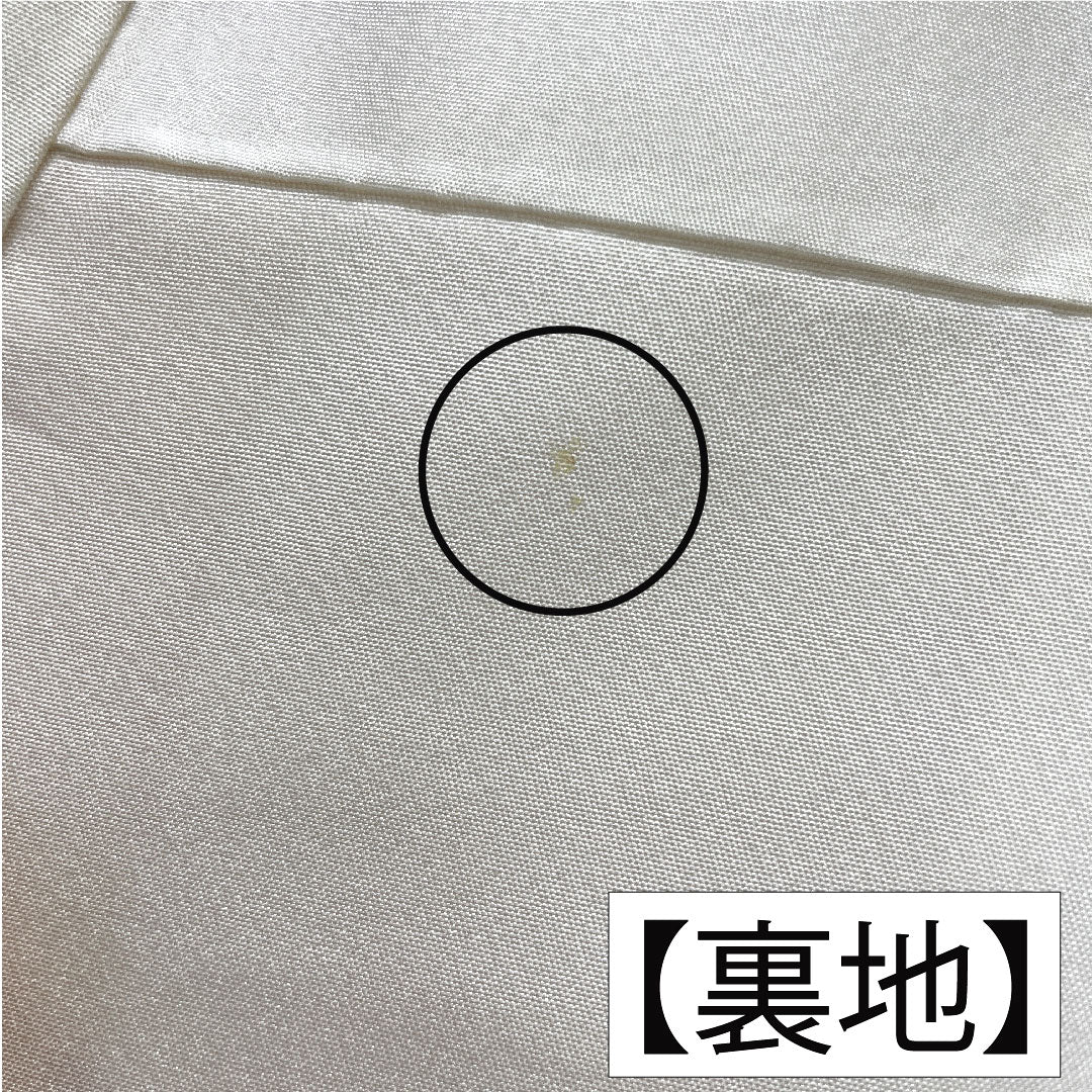 訪問着 正絹 袷 身丈161.5cm 裄丈66.5cm 肌色(はだいろ) 相良刺繡 扇子 鶴 一つ紋 上り藤に大の字 Aランク 橙系 1112005563426