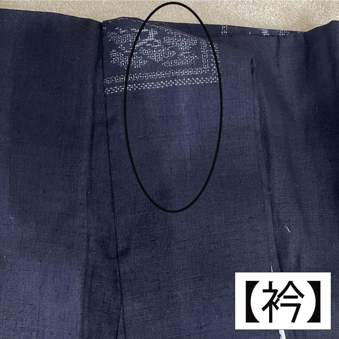 Tsumugi, pure silk, length 157.5cm, sleeve length 62cm, dark blue, authentic Yuki Tsumugi, important intangible cultural property, 100 tortoiseshell pattern, A rank, lined, navy blue, 1116003513318
