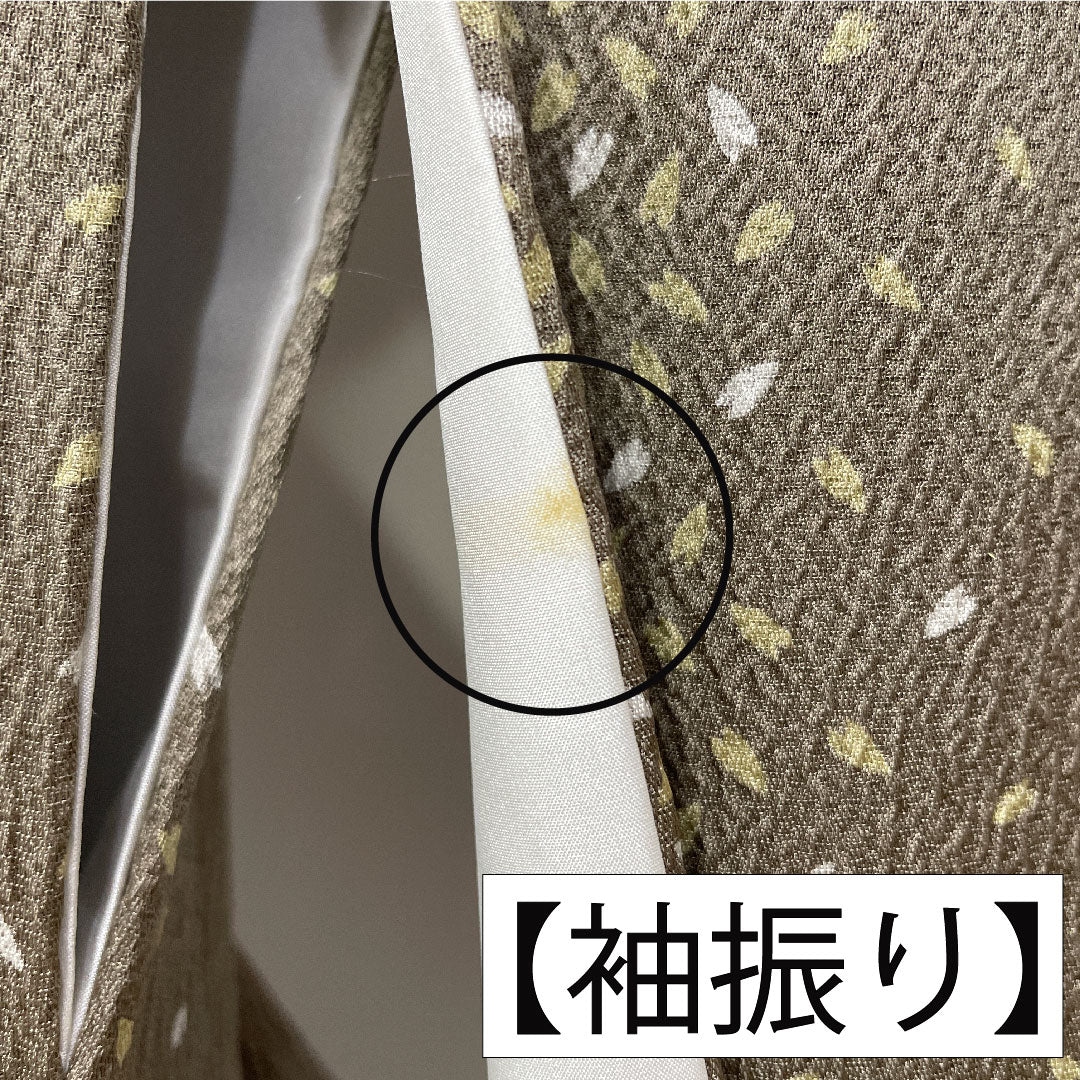 Komon, pure silk, length 170.5cm, sleeve length 66.5cm, lined, sand color, scattered petals, A rank, gray, 1115004703622