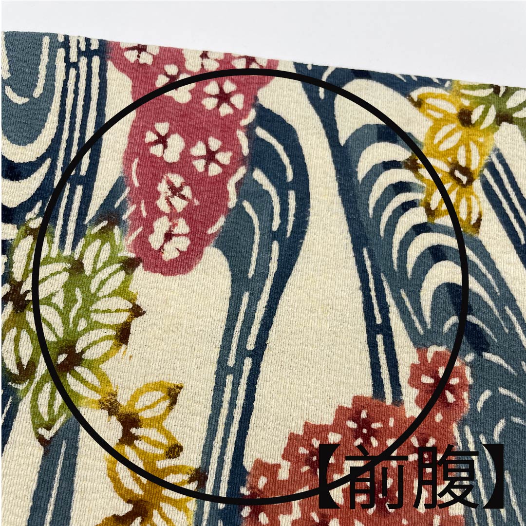名古屋帯 生成り色 京紅型 観世流水 花模様 帯丈338cm 正絹 Bランク 六通 カジュアル 白系 1124003734311 名古屋仕立て