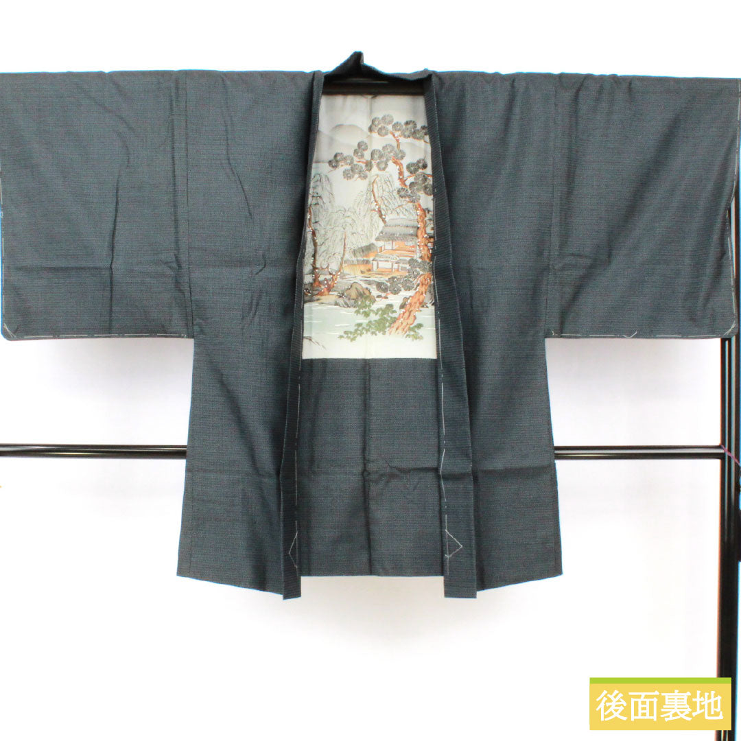 男物 正絹 Sランク 身丈137.5cm 裄丈66.5cm 濃紺色(のうこんいろ) 大島紬 100亀甲 しつけ糸付き 袷 紺系 1119001632318