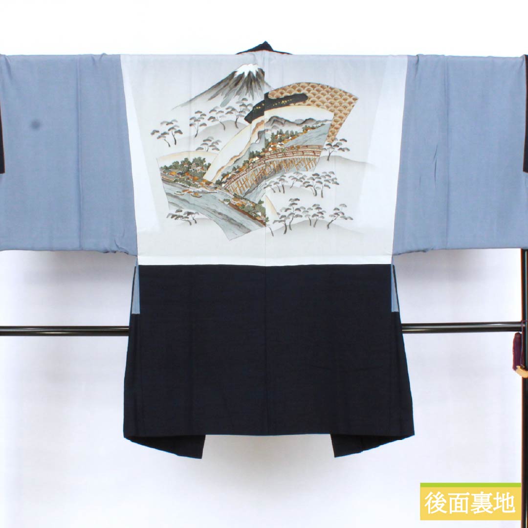 Men's pure silk S-rank kimono, length 148.5cm, sleeve length 72.5cm, navy blue (noukon-iro) silk tsumugi ensemble, lined, navy blue, product number 1119000912418