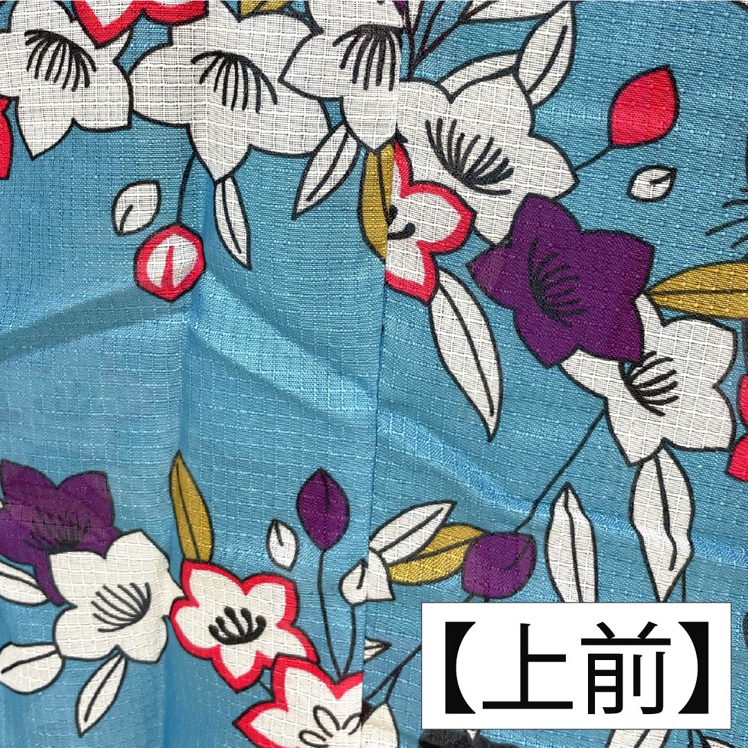 (新品未使用品) 浴衣 ポリエステル 身丈167cm 裄丈65cm NEWランク 単衣 青系 花浅葱色(はなあさぎいろ) 黒猫 桔梗 1118005731517