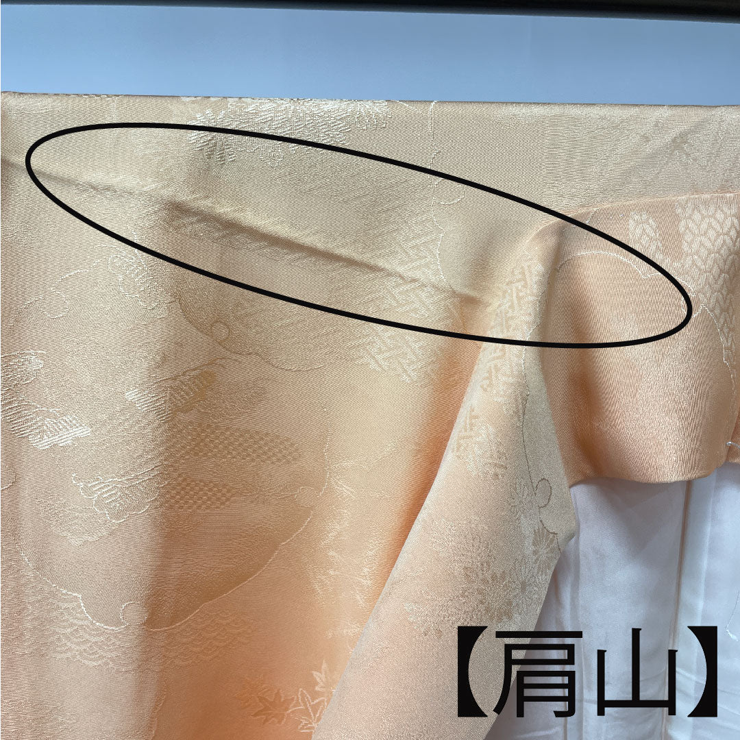 色無地 正絹 肌色 吉祥文様 五三桐 身丈161.5cm 裄丈66cm 袷 Aランク 橙系 1114000903426