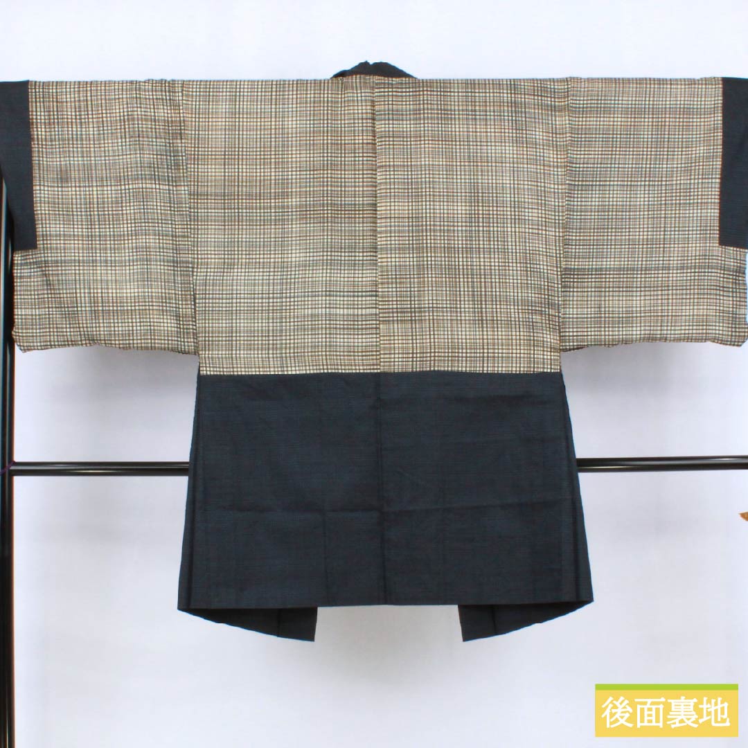 Men's Pure Silk A-Rank Oshima Tsumugi Tortoiseshell Ensemble Kimono, Length 140cm, Sleeve Length 67.5cm, Lined, Black, with Basting Threads, Product Number: 1119001283410