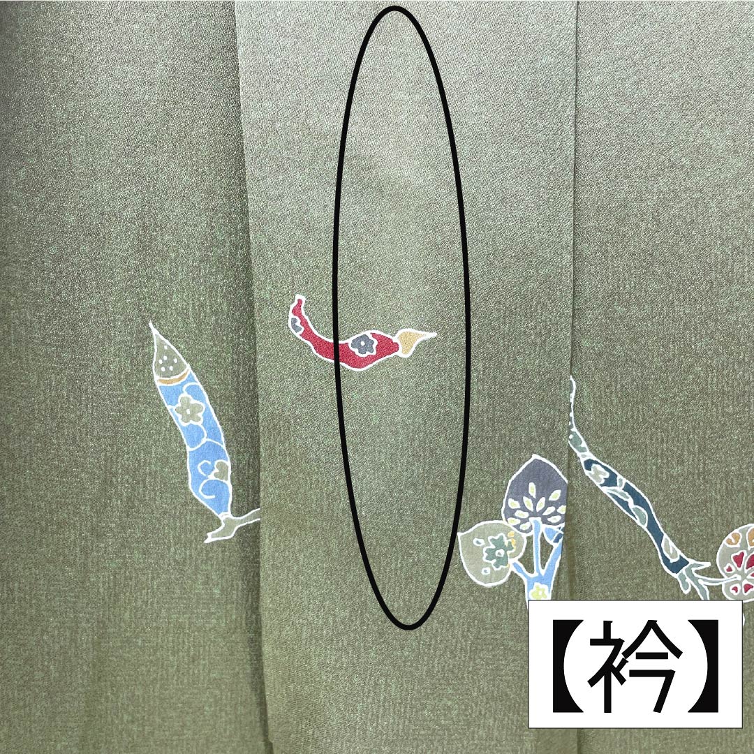 小紋 正絹 Aランク 身丈155cm 裄丈68cm 袷 利休生壁色(りきゅうなまかべいろ) 京野菜 緑系 1115007063319