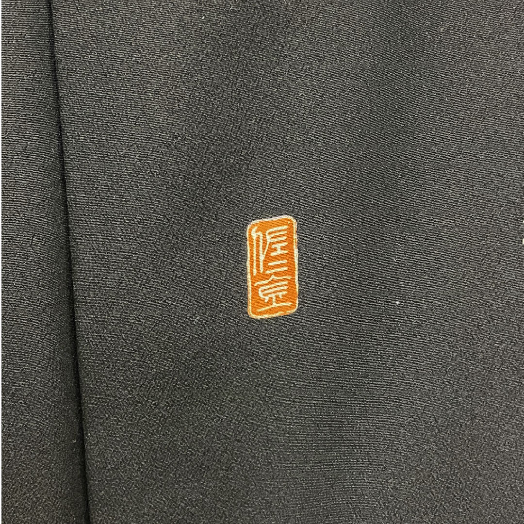 Black formal kimono, length 161cm, sleeve length 64cm, lined, Kyoto Yuzen, auspicious motif, circle with tangerines, pure silk, A rank, five crests, black, 1111000373410