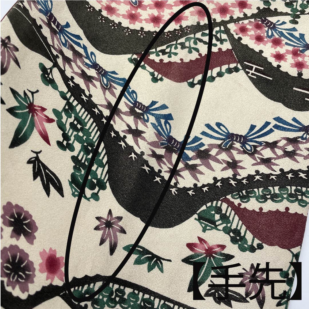 袋帯 生成り色(きなりいろ) 遠山 桜 紅葉 帯丈452cm 正絹 Aランク 全通 カジュアル クリーム系 1123005373415