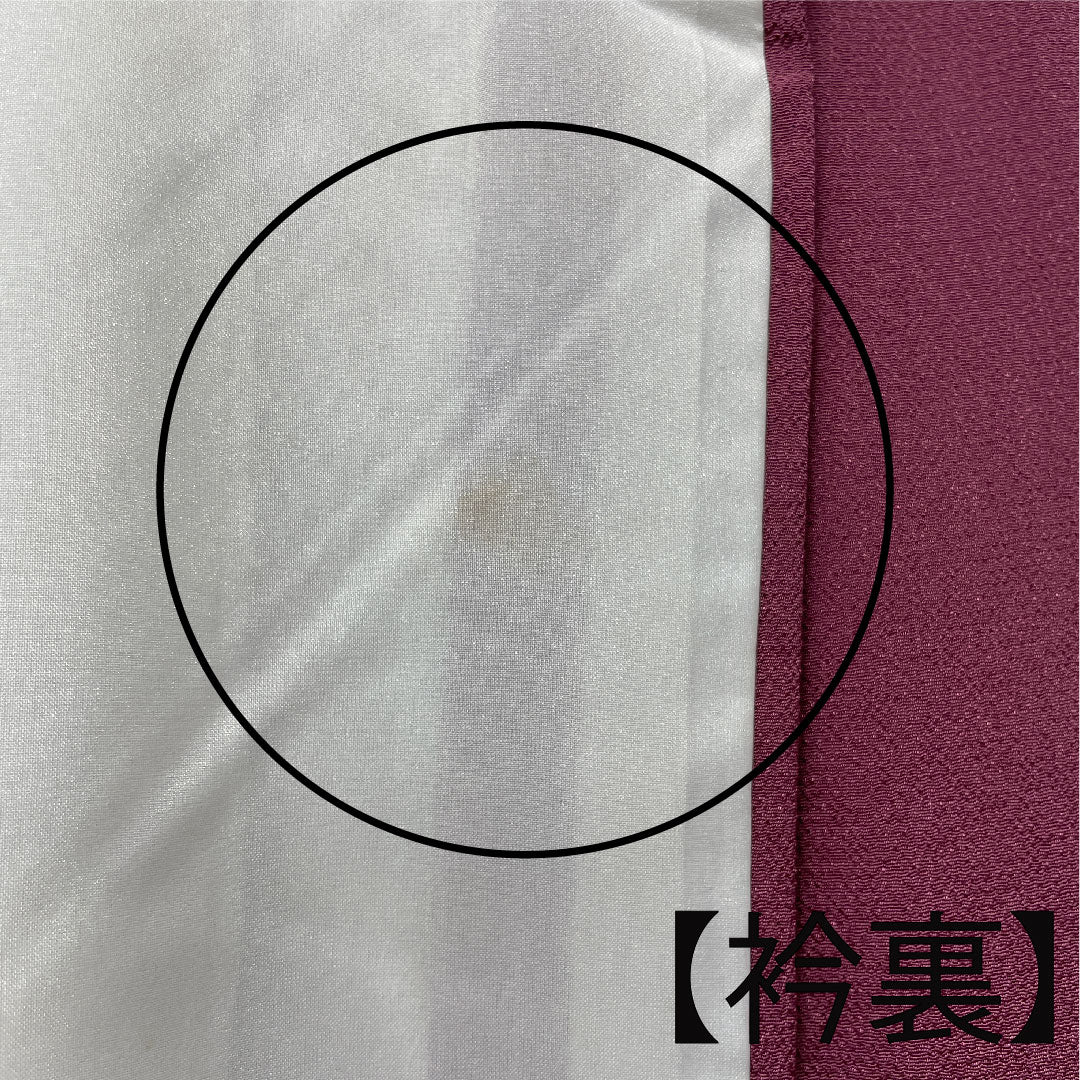 色無地 ポリエステル 梅紫色 洗える着物 素無地 下り藤に橘 身丈152cm 裄丈65.5cm 袷 Aランク 紫系 1114000793220