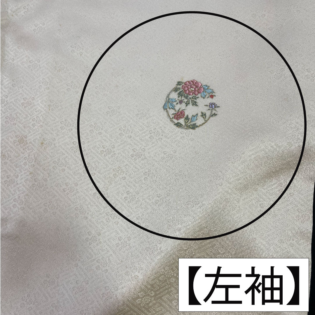 小紋 正絹 身丈162cm 裄丈64cm 袷 薄肉色(うすにくいろ) 京友禅 刺繍 Bランク クリーム系 1115004204415