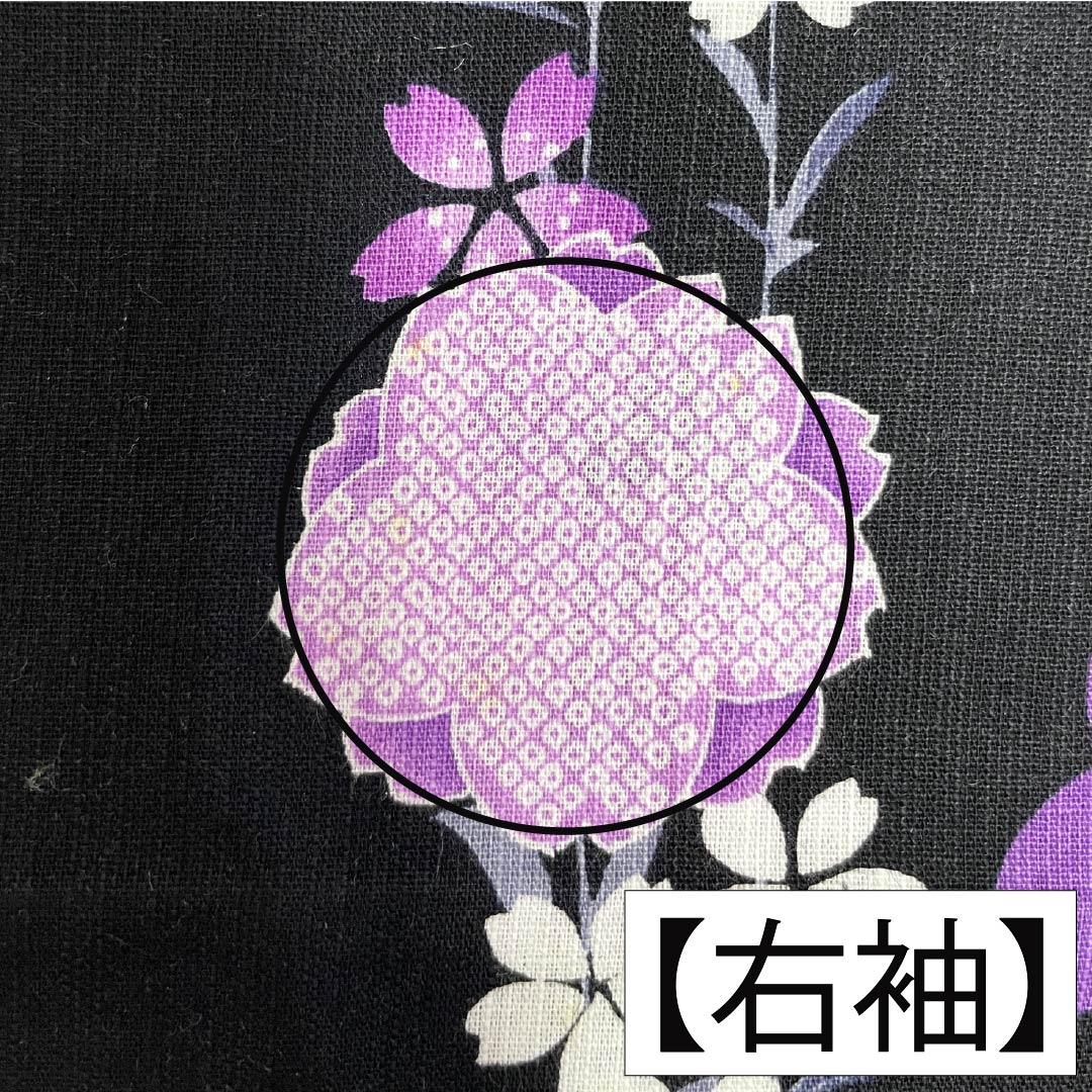 Cotton-linen Yukata, Length 165cm, Sleeve Length 69cm, Rank A, Single-Layer, Black, Weeping Cherry Blossom Pattern, Cotton-linen, 1118006043510