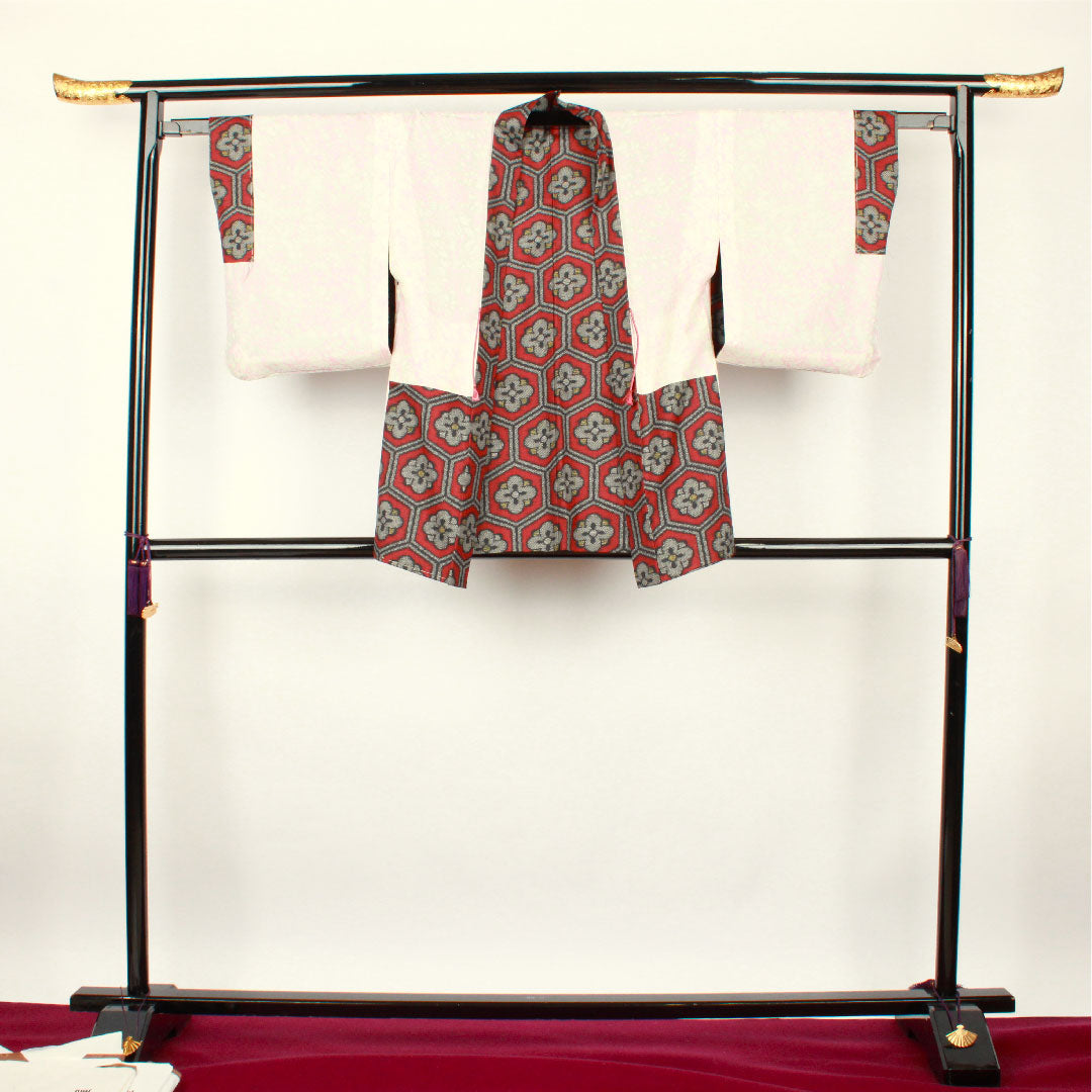 Murayama Oshima Length 151.5cm Sleeve length 62cm Dark red ensemble Tortoiseshell and plum Pure silk A rank Awase Red 1116001633212