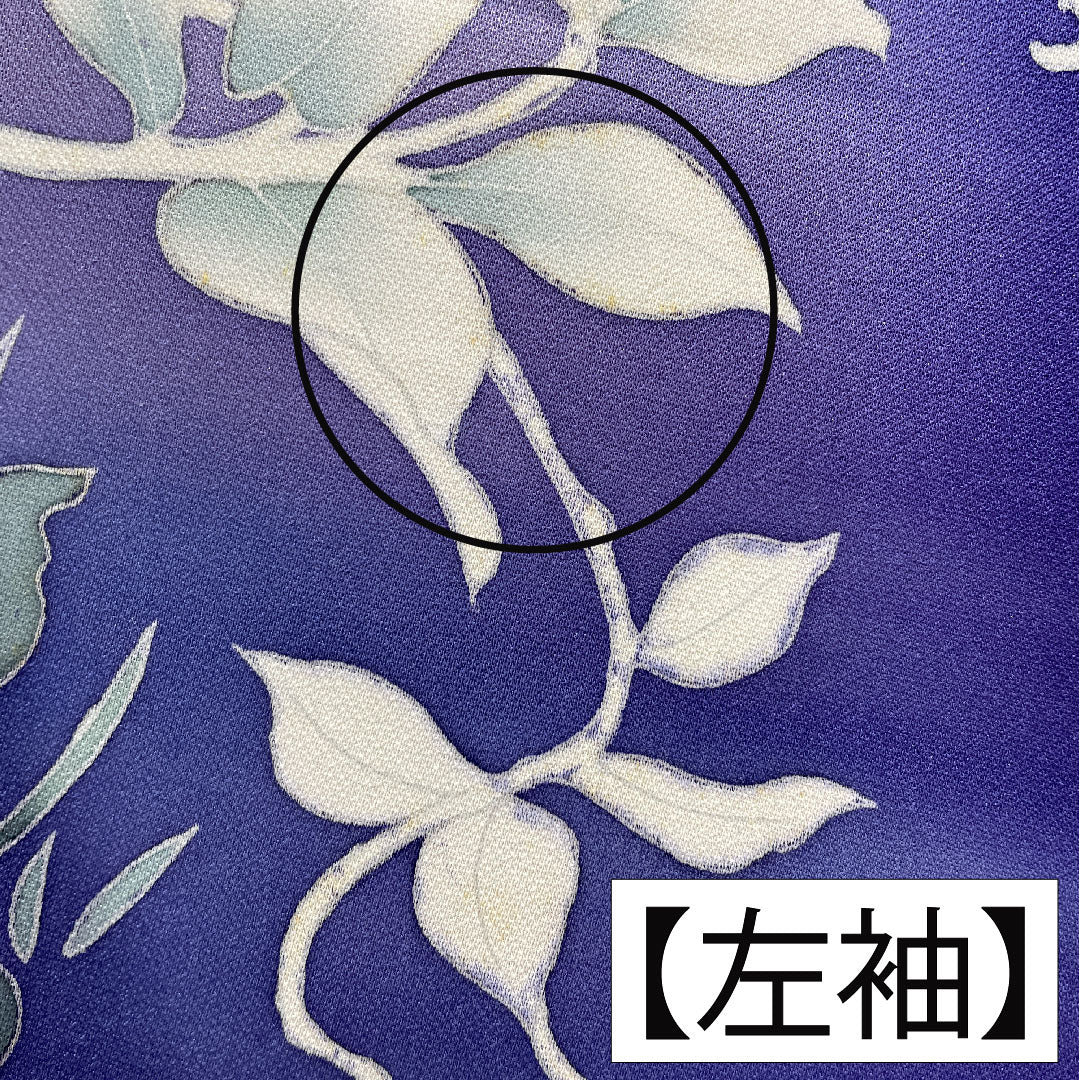 Homongi (formal kimono) made of pure silk, lined, length 160cm, sleeve length 62.5cm, violet, Kyoto Yuzen, floral pattern, A rank, purple, 1112005323420