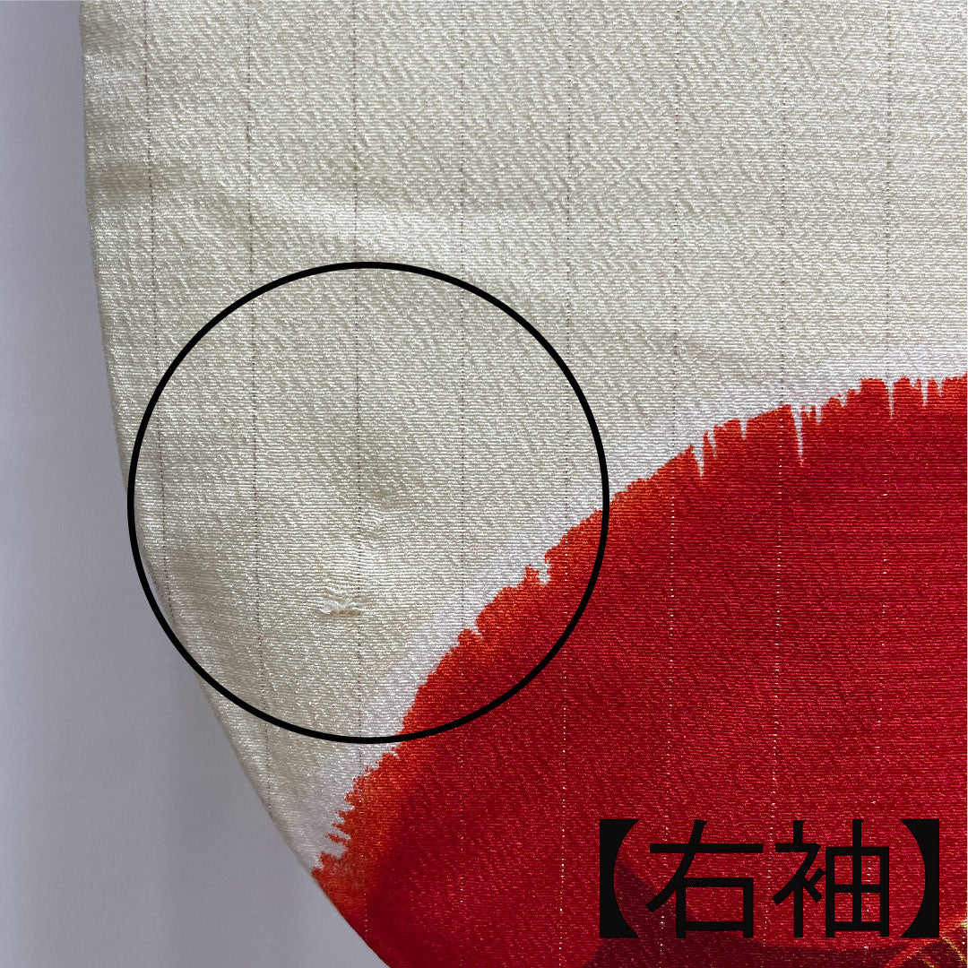 振袖 身丈170cm 裄丈65.5cm 袷 生成り色 洗える着物 椿 ポリ Aランク 白系 1113001413611