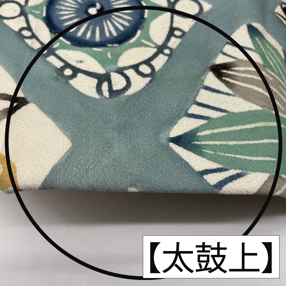 名古屋帯 正絹 Bランク 沈香茶色(とのちゃいろ) 型染 紅型調 蝶 帯丈358cm 六通 カジュアル 青系 1124010554317 名古屋仕立て