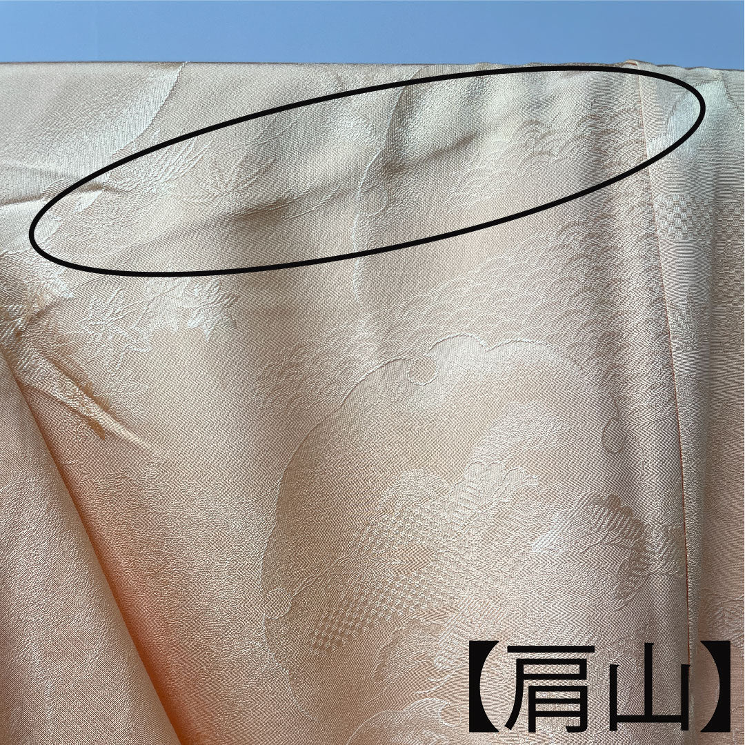 色無地 正絹 肌色 吉祥文様 五三桐 身丈161.5cm 裄丈66cm 袷 Aランク 橙系 1114000903426