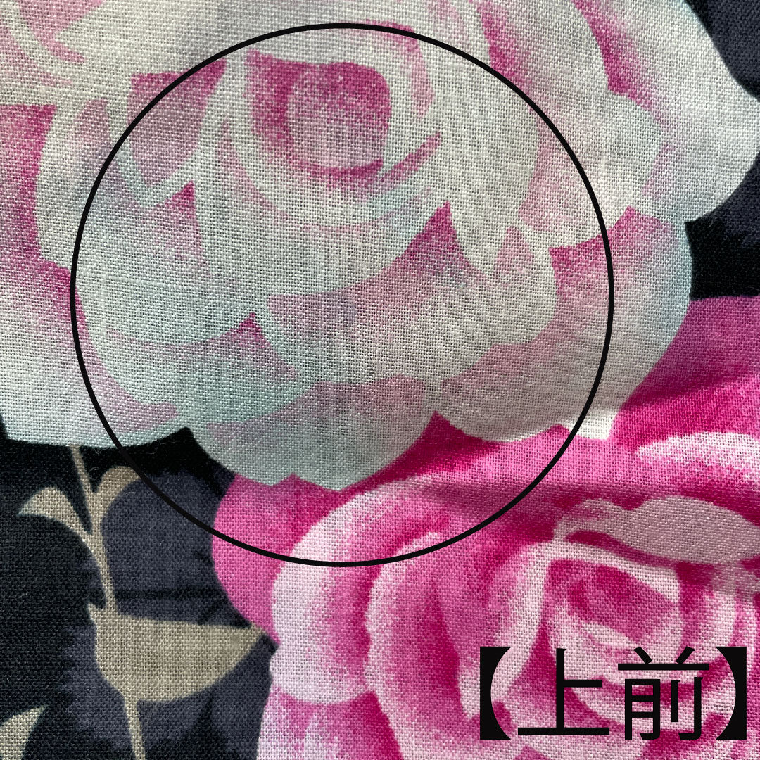浴衣 木綿 身丈159cm 裄丈64.5cm Bランク 単衣 黒系 薔薇 カスミソウ 桜 1118004554310