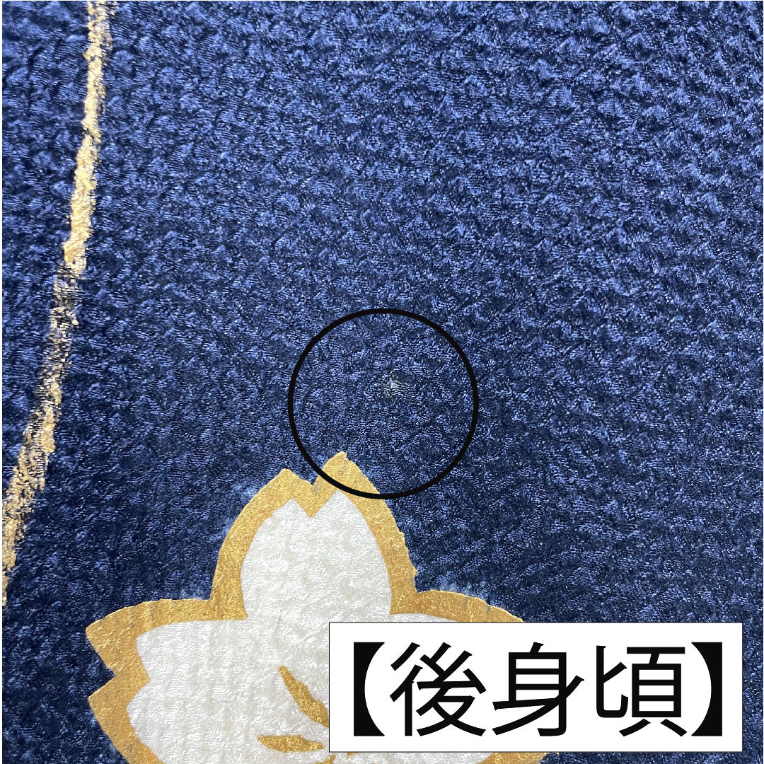Homongi, pure silk, lined, length 162.5cm, sleeve length 62cm, navy blue, plum, cherry blossom, B rank, navy blue, 1112005634418