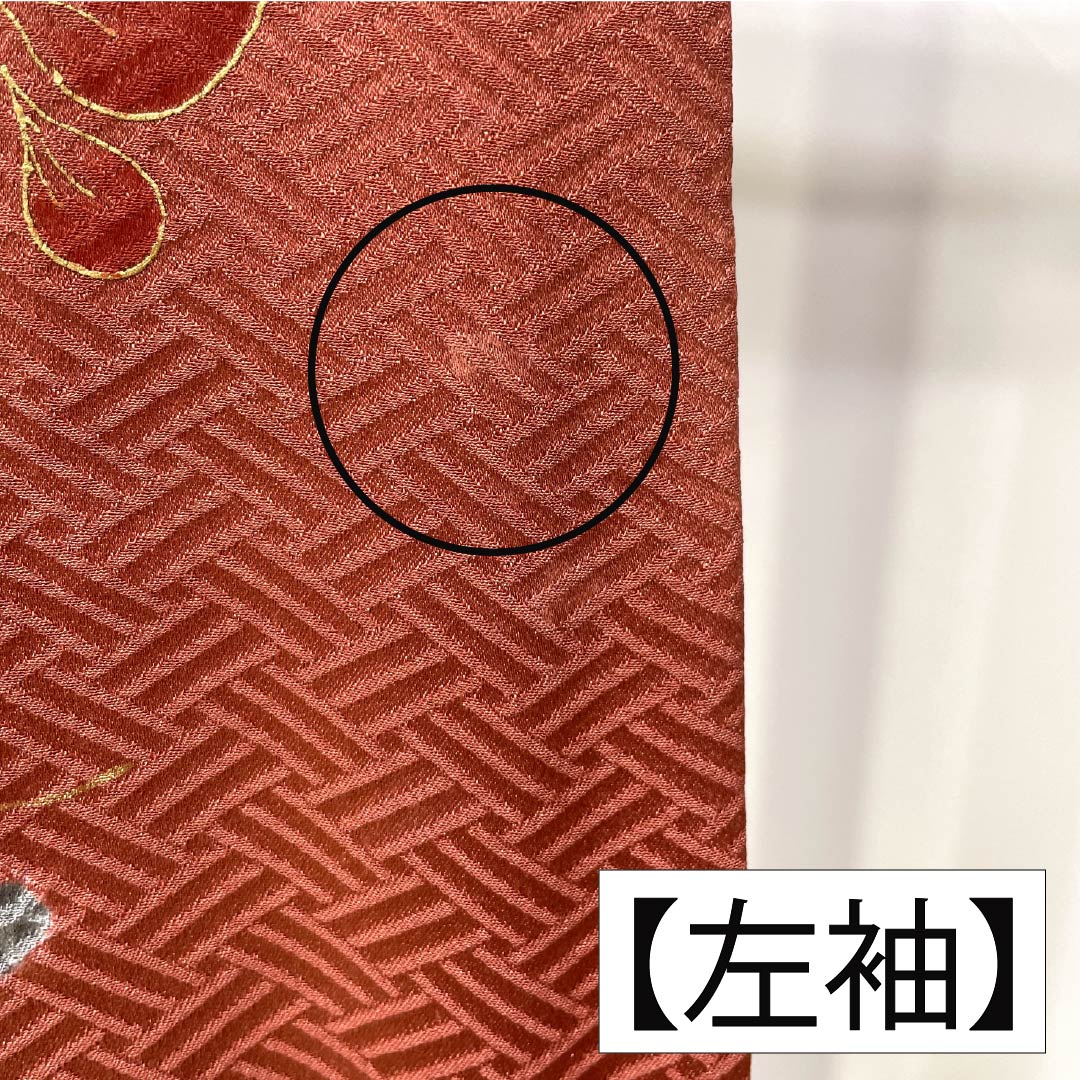 訪問着 正絹 Aランク 袷 身丈164cm 裄丈64.5cm 甚三紅色(じんざもみいろ) 京友禅 金駒刺繡 銀駒刺繍 絞り 蝶 赤系 1112007393412