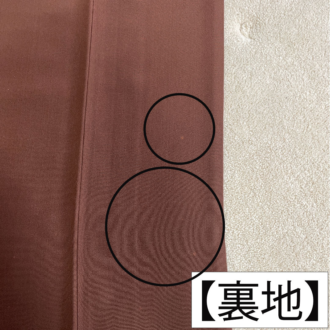 Homongi, pure silk, lined, length 163.5cm, sleeve length 68cm, chestnut color, Tsujigahana, one crest, Nakainkenkatabami, A rank, brown, 1112004913414