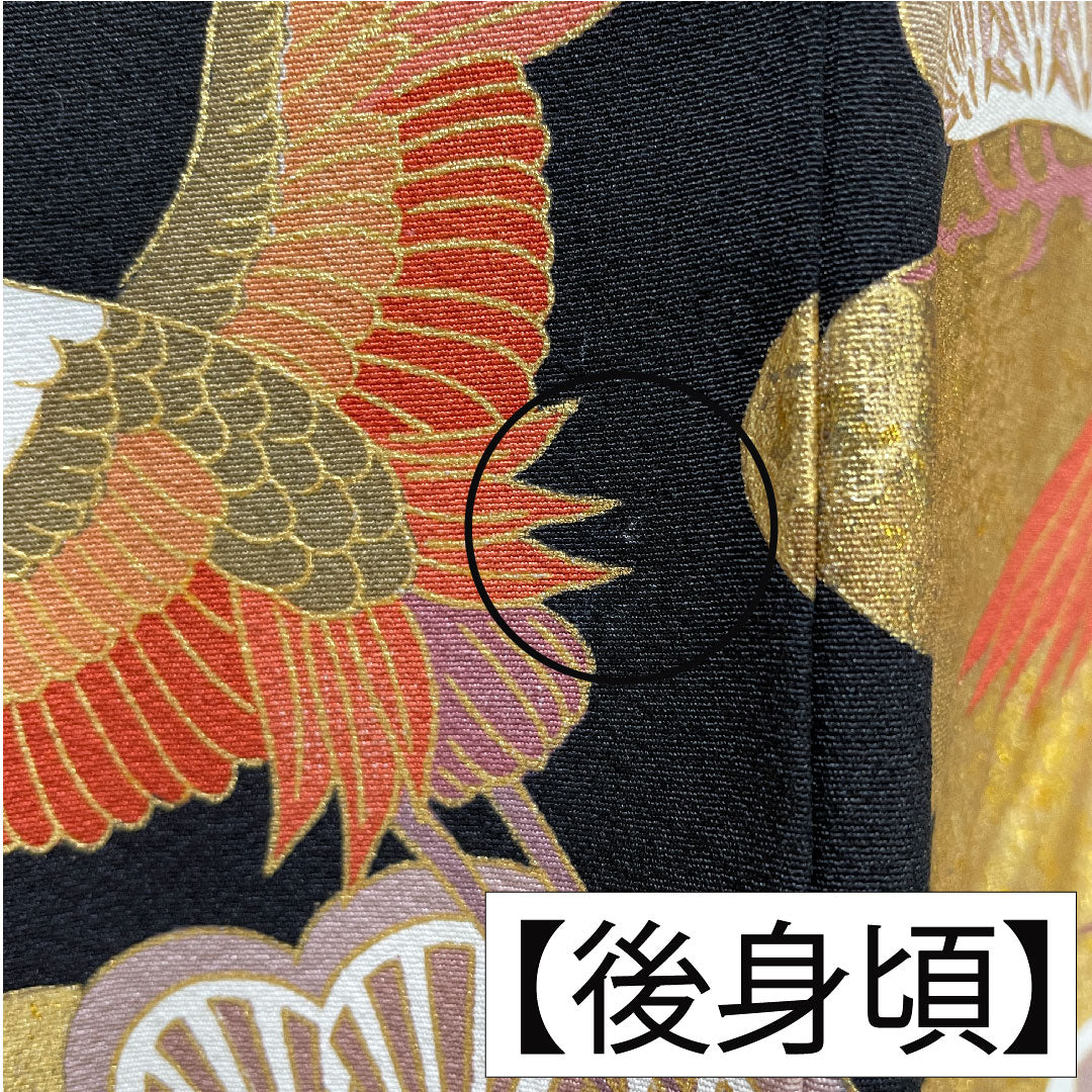 黒留袖 正絹 身丈162.5cm 裄丈64cm 袷 京友禅 鶴 松 作家物 五つ紋 五三桐 Aランク 黒系 1111001623410