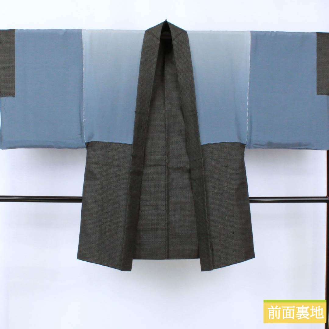 男物 正絹 Bランク 身丈139cm 裄丈68.5cm 小絣 亀甲 アンサンブル 袷 黒系 1119001424310