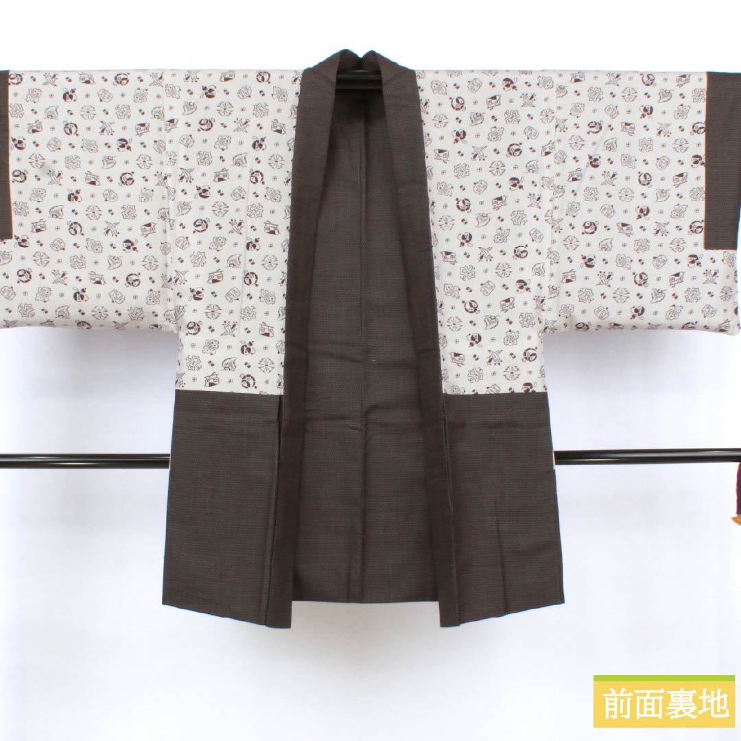 男物 正絹 Sランク 身丈143cm 裄丈67cm 亀甲模様 アンサンブル 袷 黒系 1119000942410