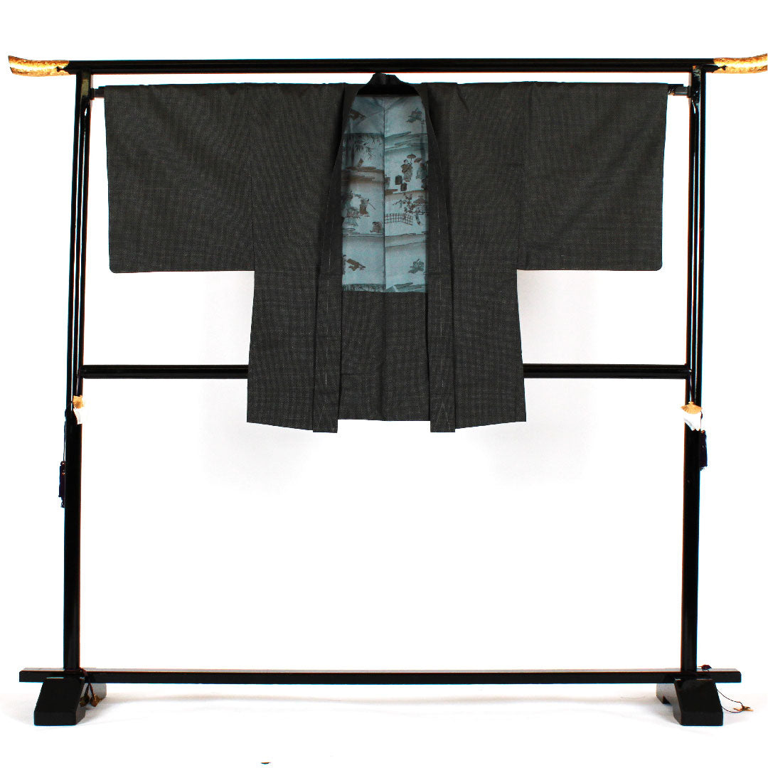 Men's, Length 140cm, Sleeve length 68cm, Cross-patterned ensemble, Pure silk, S rank, Lined, Black, 1119000272410