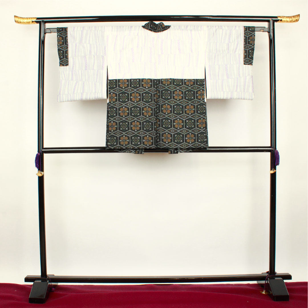 Murayama Oshima Length 151cm Sleeve length 63.5cm Ensemble Abstract pattern Pure silk A rank Awase Black 1116001993210