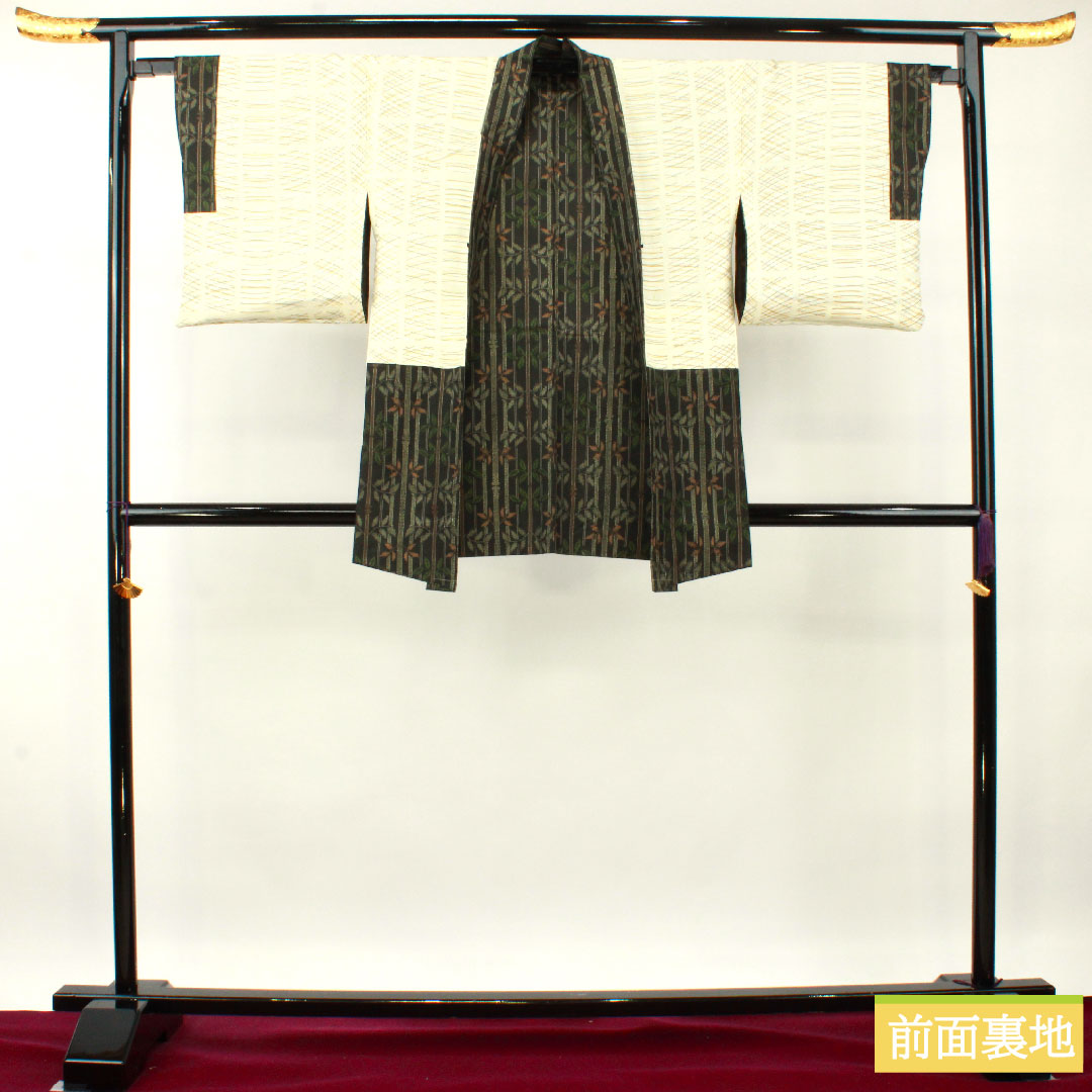 Murayama Oshima, pure silk, length 162.5cm, sleeve length 65.5cm, ensemble, bamboo pattern, basting thread included, unused, S rank, lined, black, 1116003252410