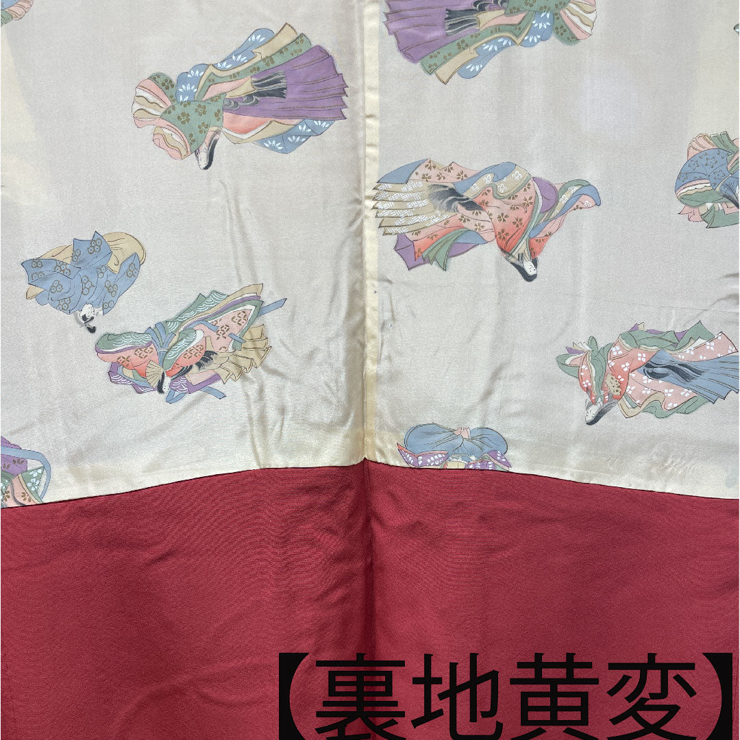 Haori (Japanese traditional coat) made of pure silk, length 74cm, sleeve length 61cm, crimson silk (momiiro), embroidery, A rank, lined, red, 1117000983912