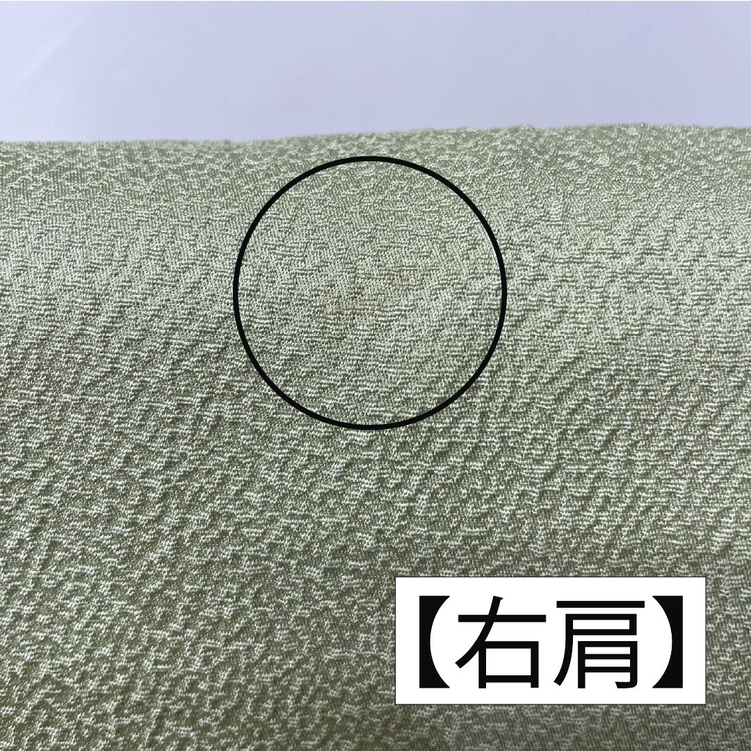 色無地 正絹 Aランク 身丈161.5cm 裄丈64cm 龍泉青瓷釉色(ロンチュエンチンツーユースーいろ) 一つ紋 細中陰五三桐 ちりめん 袷 緑系 1114002513419