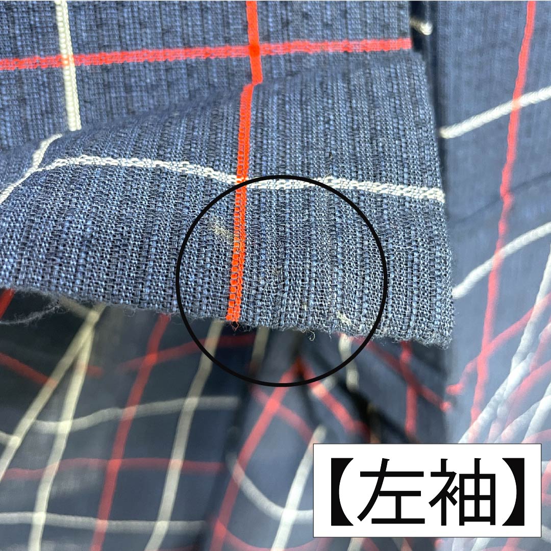 Cotton Yukata, Length 142cm, Sleeve Length 63cm, Rank B, Single Layer, Navy Blue, Shijira Weave, Red and White Check Pattern, 1118005834118
