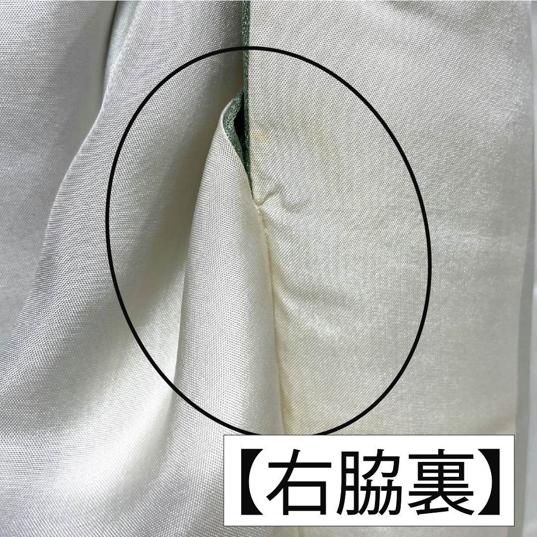 Visiting Kimono, Pure Silk, Grade A, Lined, Length 155cm, Sleeve Length 58.5cm, Back Leaf Color (Ura-iro), Mother-of-Pearl Inlay and Gold Finish, Auspicious Motifs, Tango Chirimen, Hatcho Mizu-yori, Green, Product Number: 1112007423319