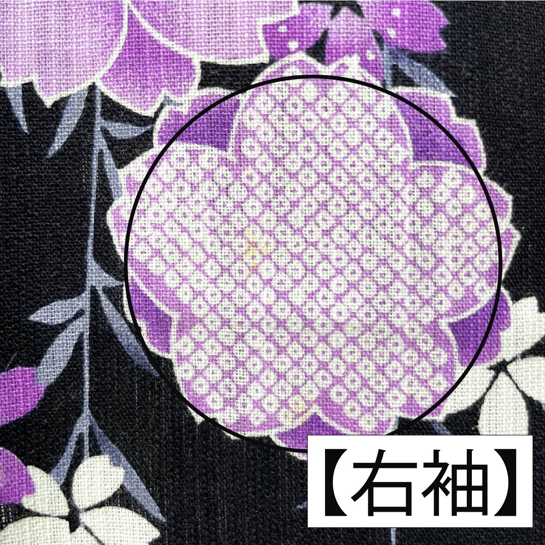 Cotton-linen Yukata, Length 165cm, Sleeve Length 69cm, Rank A, Single-Layer, Black, Weeping Cherry Blossom Pattern, Cotton-linen, 1118006043510