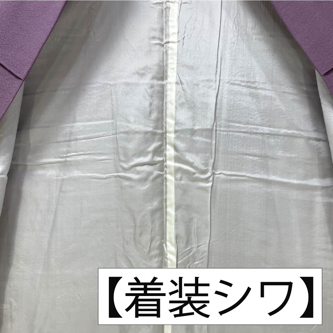 Komono: Silk Houmongi (A Rank), Lined, Length 155.5cm, Sleeve-to-sleeve 60cm, Kyo-fujiiro (Kyoto Wisteria Color), Muji Tsukesage, Swatow Embroidery, Yukiwa, Swallowtail Butterflies, Sewn Mon, Purple Family, 1112007033320