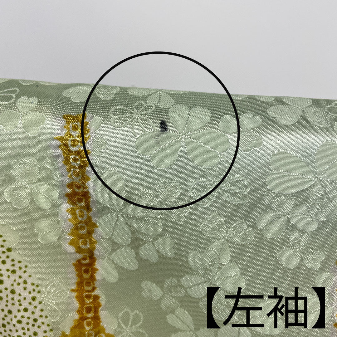 Small pattern, Length 161cm, Sleeve length 66cm, Awase, Butterfly and tortoiseshell pattern, Washable kimono, Polyester, B rank, Green, 1115001014319