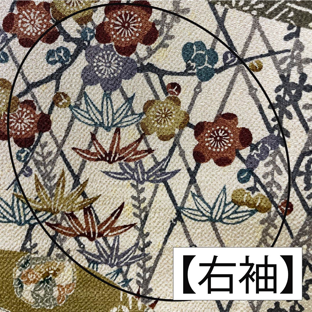 訪問着 正絹 Aランク 袷 身丈164cm 裄丈68cm 胡桃色(くるみいろ) 京紅型 吉祥文様 割付文様 古典柄 しつけ糸付き ベージュ系 1112006713425
