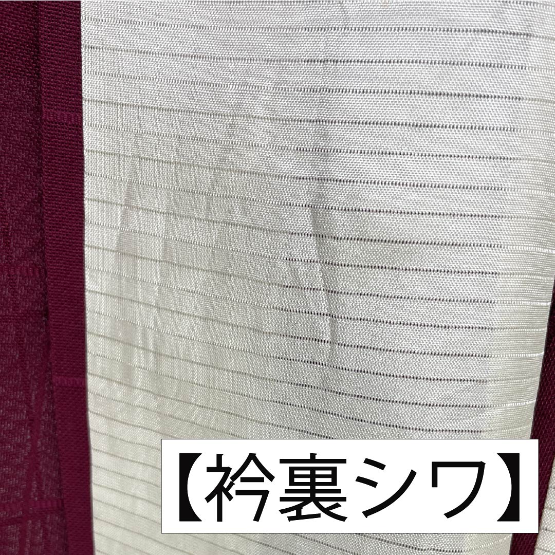夏物 正絹 紬 身丈159cm 裄丈64.5cm 臙脂色(えんじいろ) 紋紗 格子 紗 Aランク 朱系 1132002763316