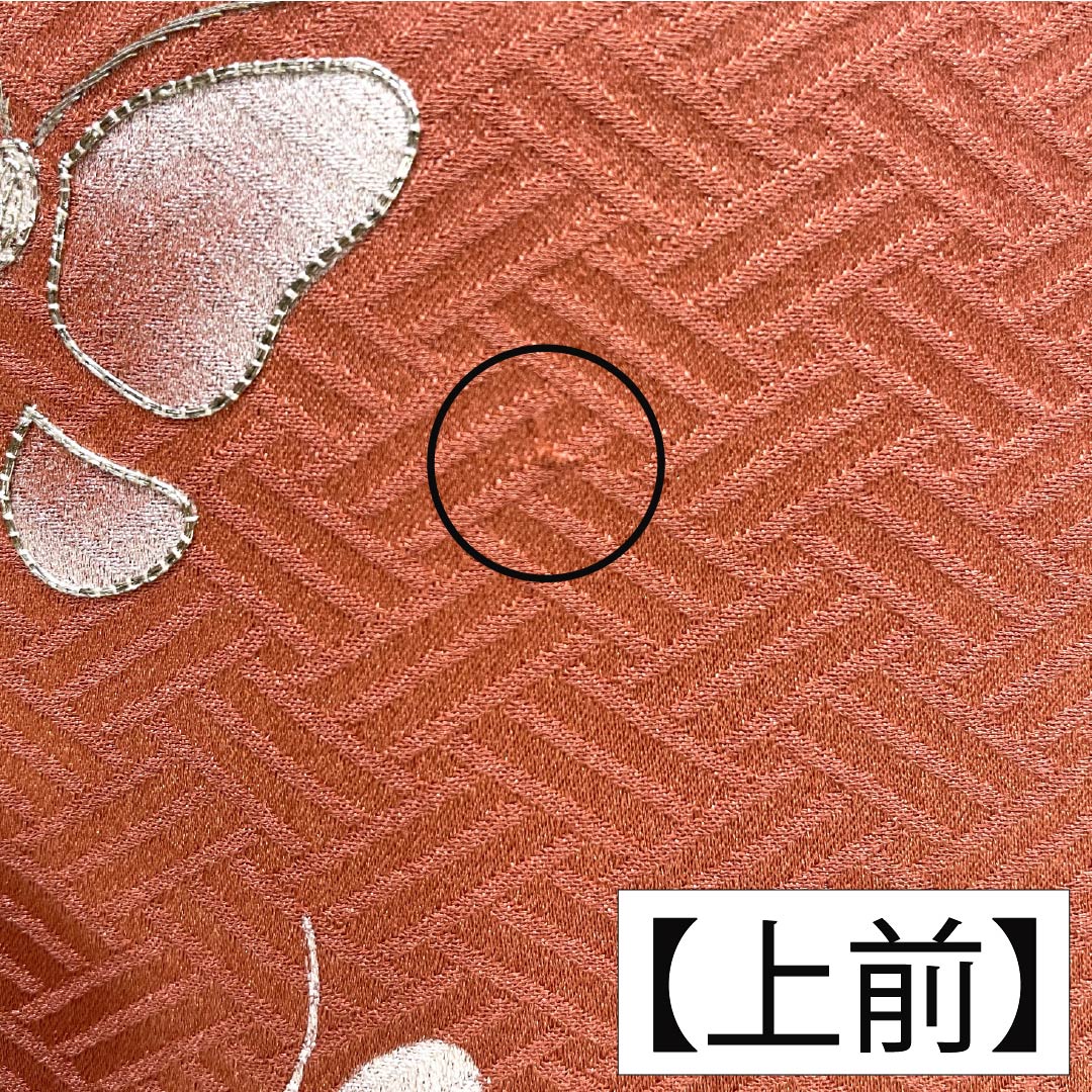 訪問着 正絹 Aランク 袷 身丈164cm 裄丈64.5cm 甚三紅色(じんざもみいろ) 京友禅 金駒刺繡 銀駒刺繍 絞り 蝶 赤系 1112007393412