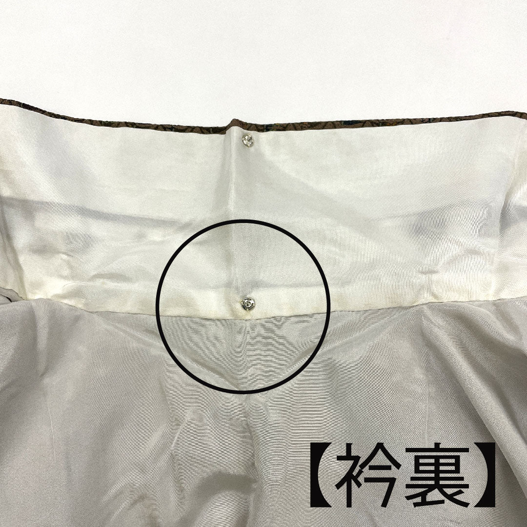 小紋 身丈162cm 裄丈63cm 袷 南部幸雄 籠目に野菜模様 正絹 Aランク 茶系 1115000603314