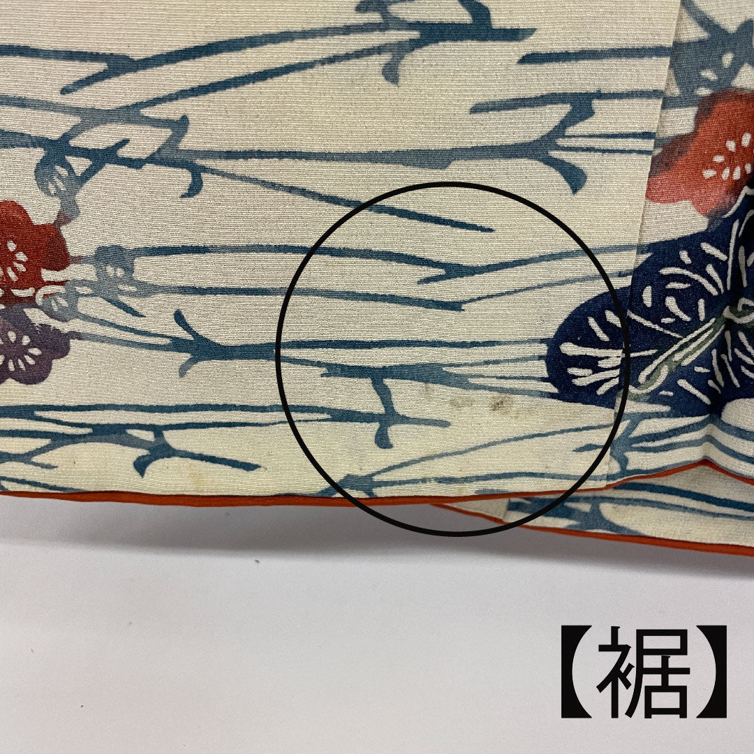 小紋 身丈160cm 裄丈65cm 袷 型染 松葉 花模様 正絹 Bランク クリーム系 1115001194315