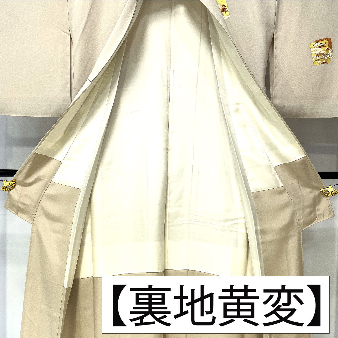 訪問着 正絹 袷 身丈167.5cm 裄丈66.5cm 生成り色(きなりいろ) 京友禅 吉祥文様 付下げ Aランク グレー系 1112005703522