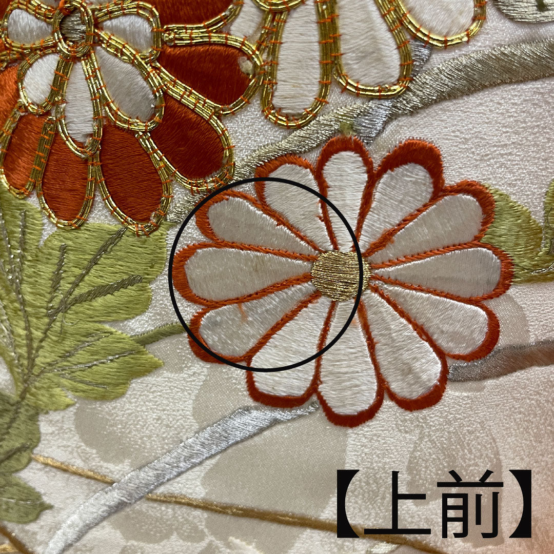 振袖 身丈157.5cm 裄丈63cm 袷 刺繡 花模様 正絹 Bランク 朱系 1113000754316