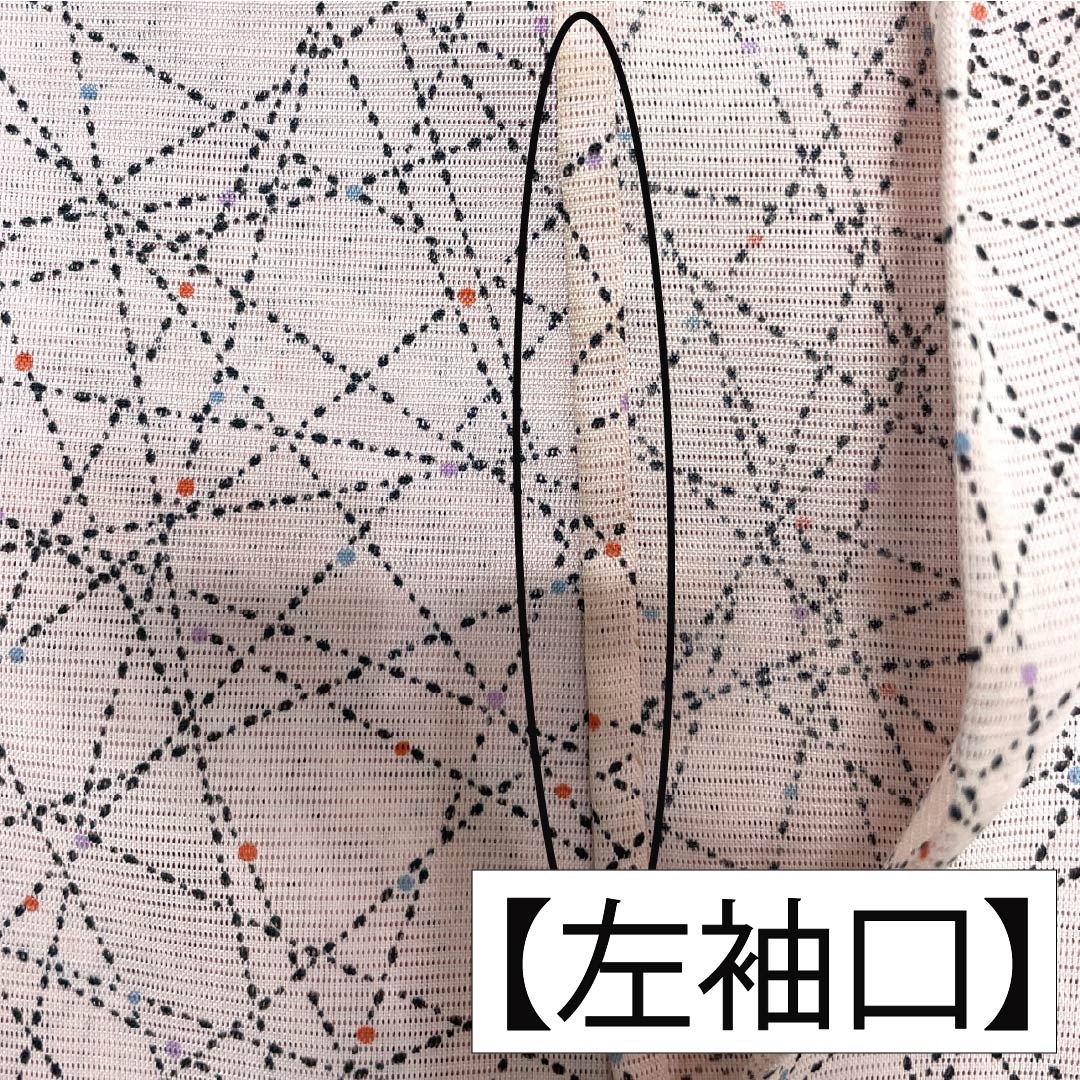夏物 ポリエステル 小紋 身丈159.5cm 裄丈64cm 曙色(あけぼのいろ) 点 線 洗える着物 絽 Bランク ピンク系 1132002464313