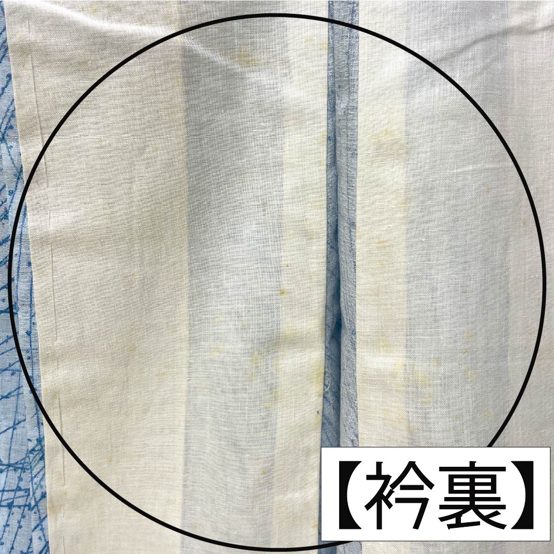 夏物 木綿 小紋 Bランク 身丈156cm 裄丈62cm 蟹鳥染色(かにとりぞめいろ) 抽象模様 紗 水色系 1132004404324