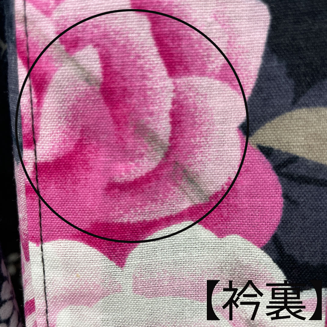 浴衣 木綿 身丈159cm 裄丈64.5cm Bランク 単衣 黒系 薔薇 カスミソウ 桜 1118004554310