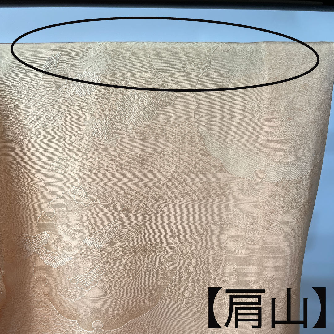 色無地 正絹 肌色 吉祥文様 五三桐 身丈161.5cm 裄丈66cm 袷 Aランク 橙系 1114000903426
