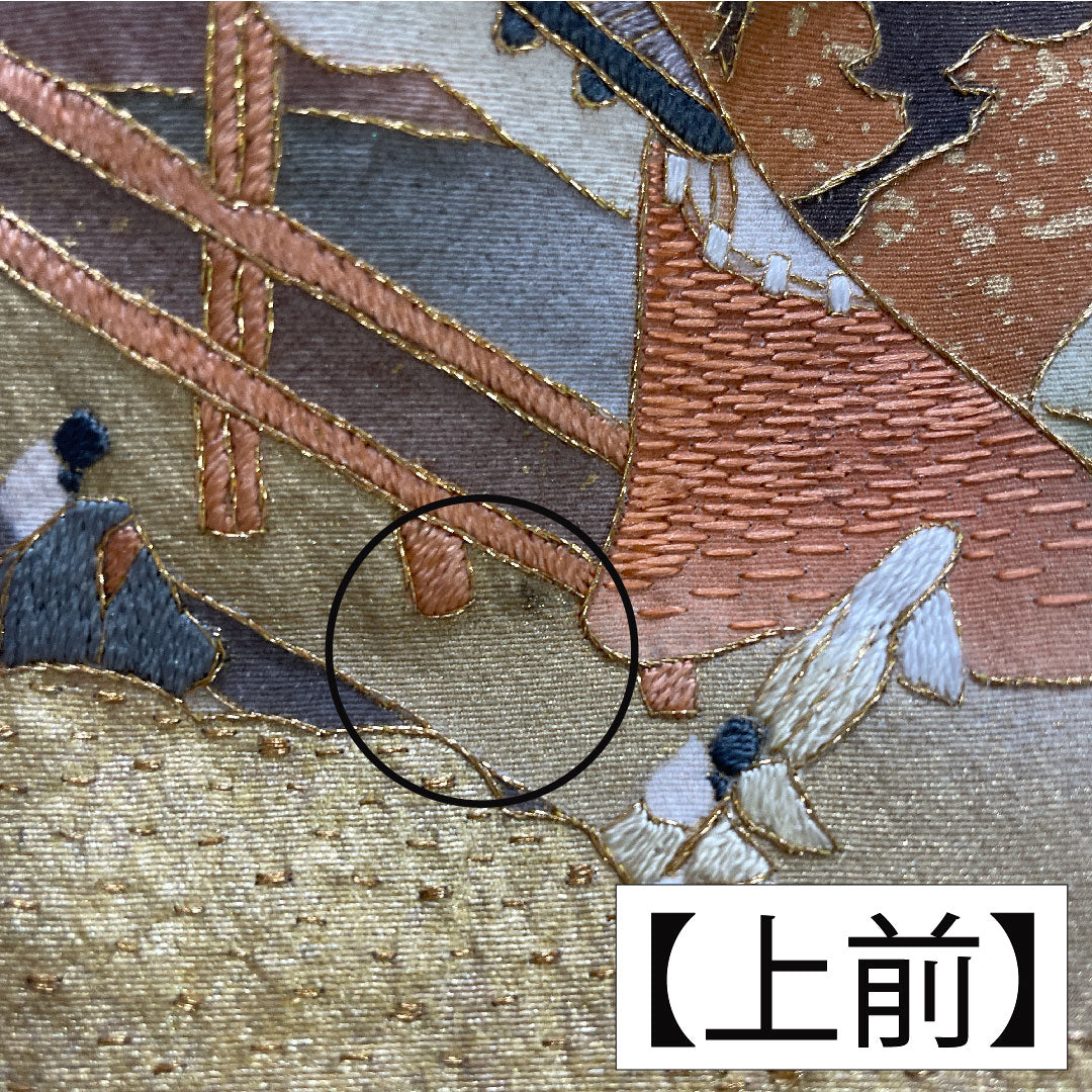 Colored Tomesode, pure silk, length 163cm, sleeve length 64cm, lined, white neri-iro (white paste color), Kyoto Yuzen embroidery, historical figures and landscape pattern, one crest, three oak leaves, pearl tone finish, A rank, beige, 1111001493425