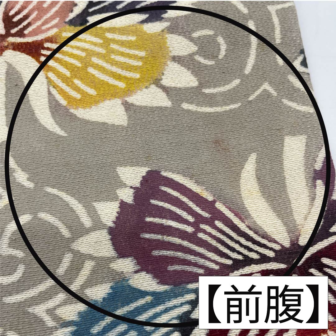 Nagoya Obi, Pure Silk, Grade B, Silk Gray, Bingata-style Stencil Dyeing, Peony Design, Length 347cm, Six-fold, Casual, Gray, Product Number 1124010484322, Nagoya Style